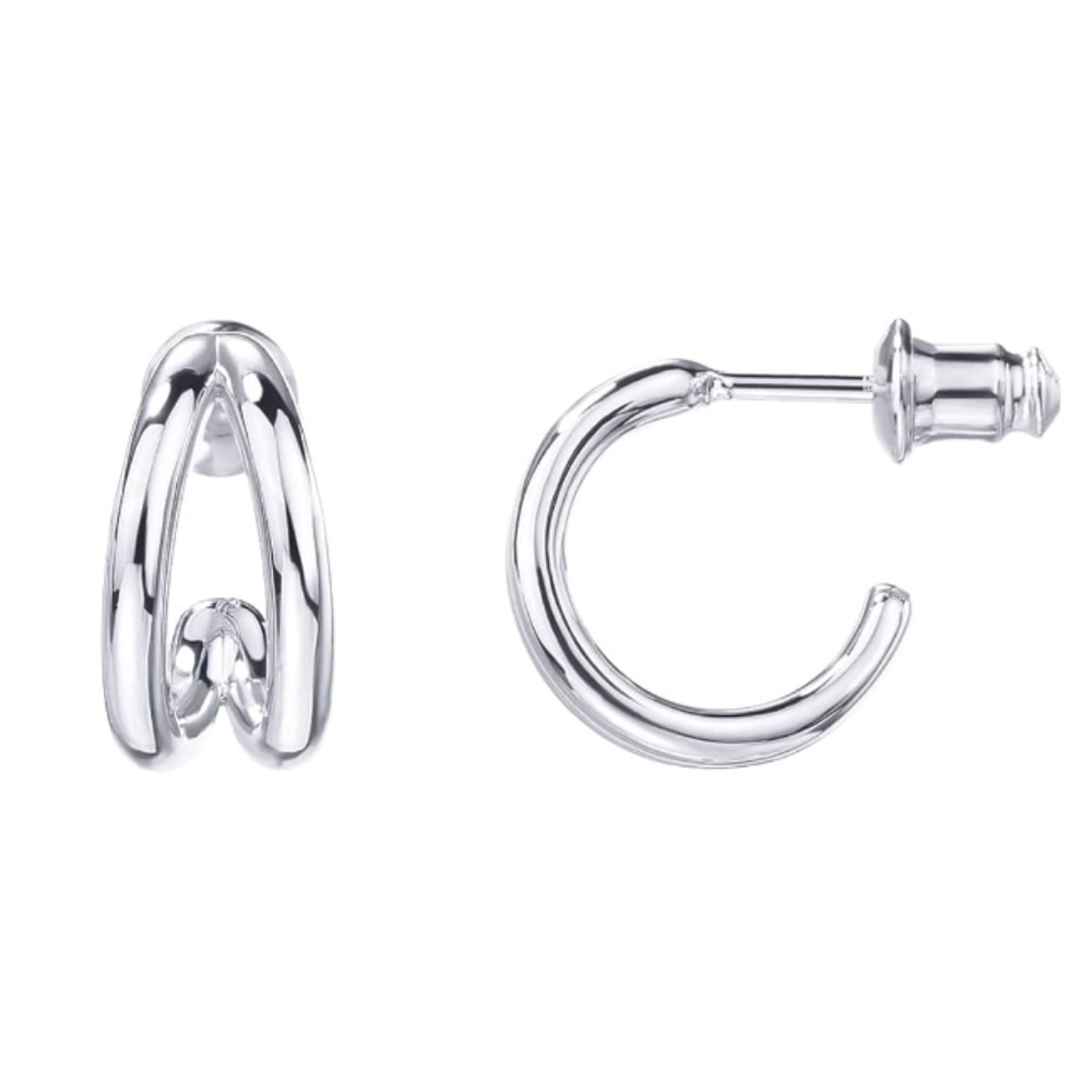 14K Gold Plated Sterling Silver Split Hoop Huggie Earrings White Gold - Picture 6 of 6